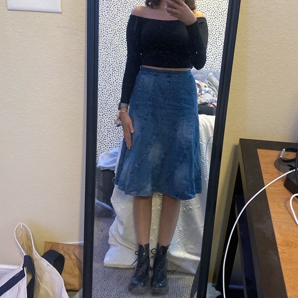 Jean Patterned MIDI Skirt